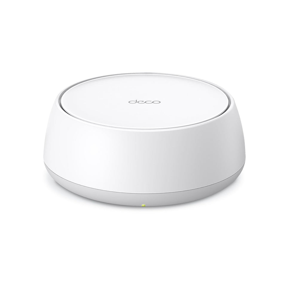 TP-Link Deco 7 BE23 front view highlighting compact design and strong coverage.