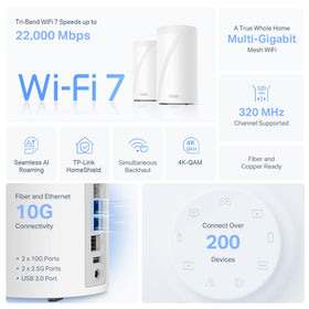 TP-Link Deco 7 Elite BE85 rear ports show 10G and 2.5G connectivity for future-proofing