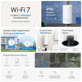 TP-Link Deco 7 Outdoor BE65 side view showing slim outdoor unit and mounting flexibility.