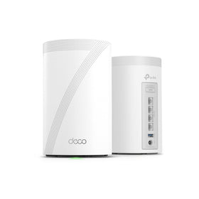 TP-Link Deco 7 Pro BE63 two-pack front view showing compact mesh units for wide coverage