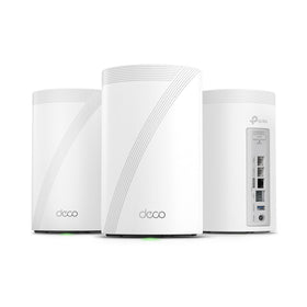 TP-Link Deco BE77 front view, compact tri-band mesh unit.