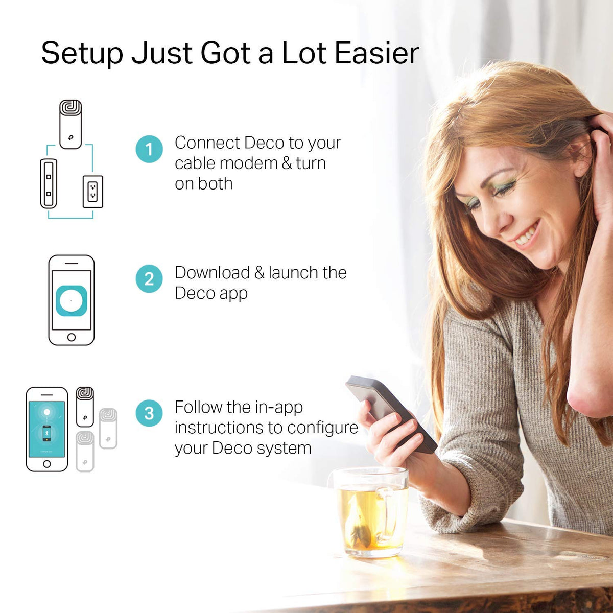 TP-Link Deco M4 close-up texture showing discreet home-friendly design benefit