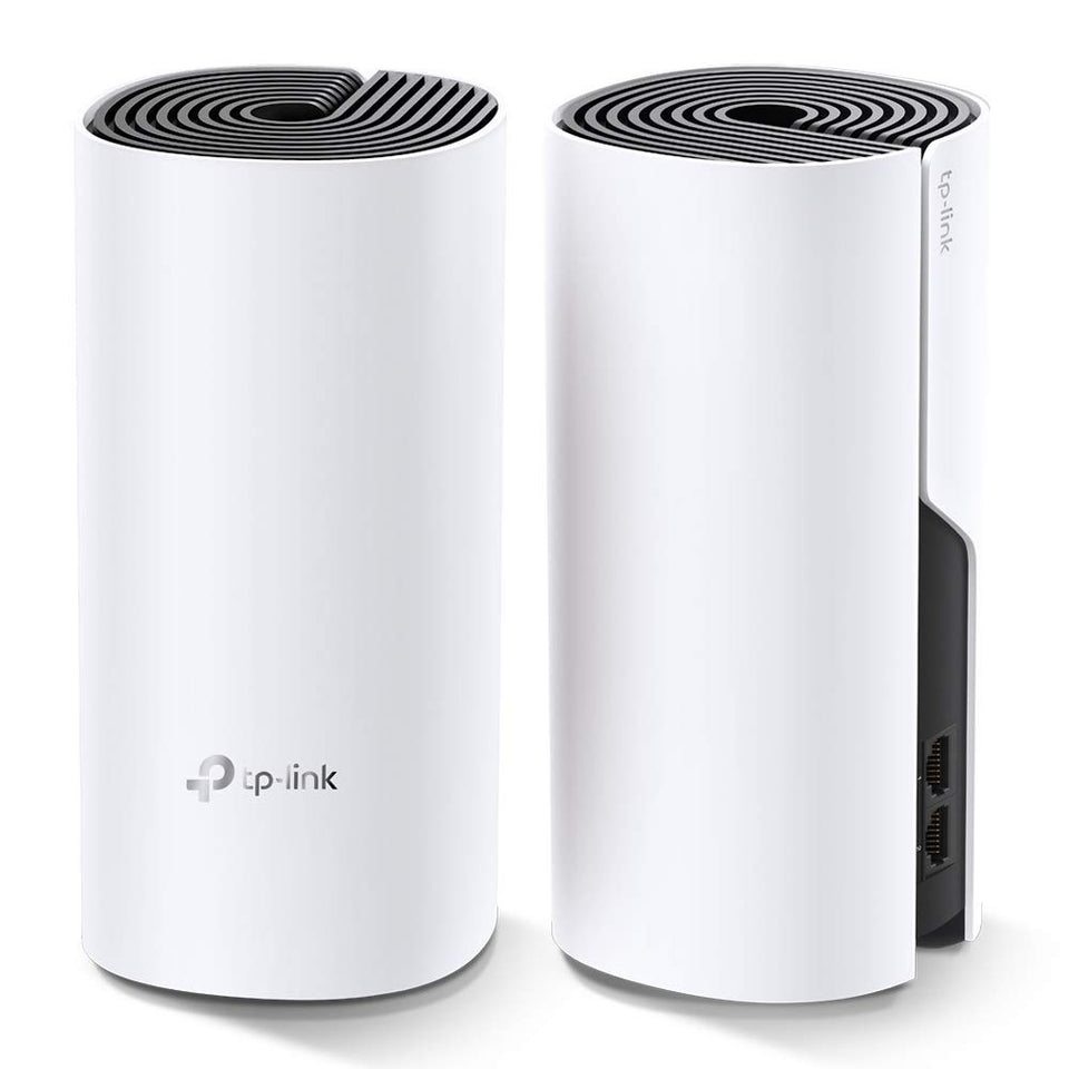 TP-Link Deco W2400 front view showing dual units and clear design for easy placement and reliable coverage