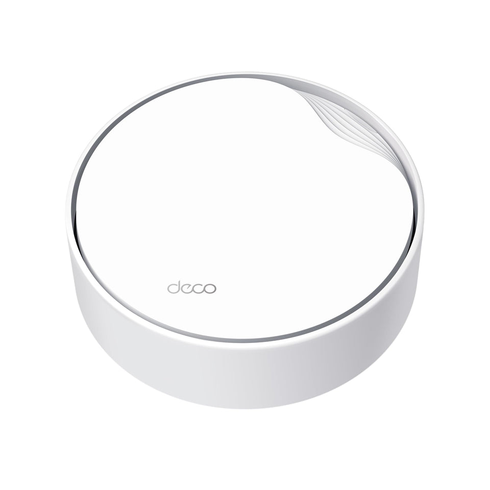 TP-Link Deco X50-PoE front view showing sleek mesh unit for whole-home coverage
