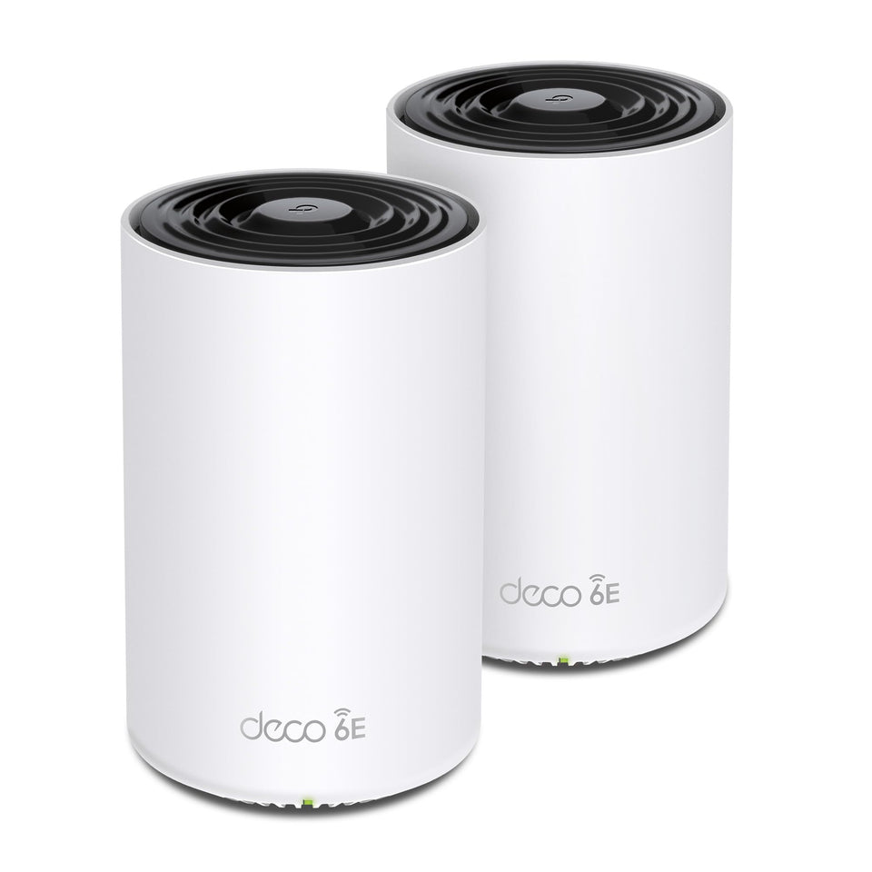 TP-Link Deco XE70 Pro front view for a sleek, reliable whole-home Wi-Fi solution.