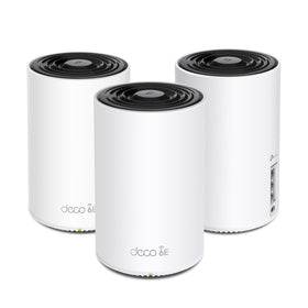 TP-Link Deco XE75 mesh hub showing 6 GHz backhaul for seamless node connections.