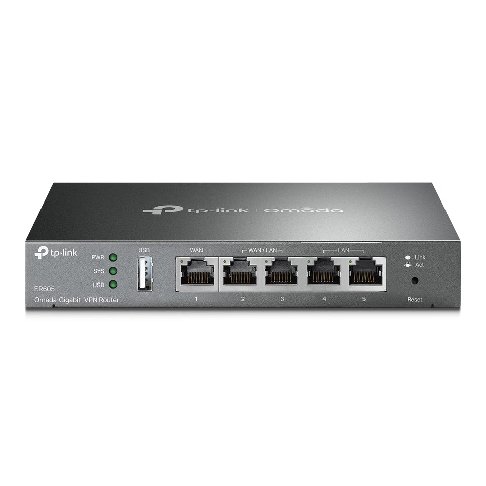 TP-Link ER605 V2 front panel showing LEDs and status, easy monitoring benefit