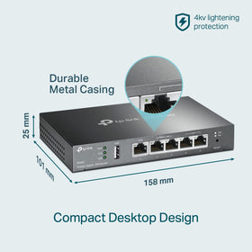 TP-Link ER605 V2 mounted in small office setting demonstrating stable wired networking benefit