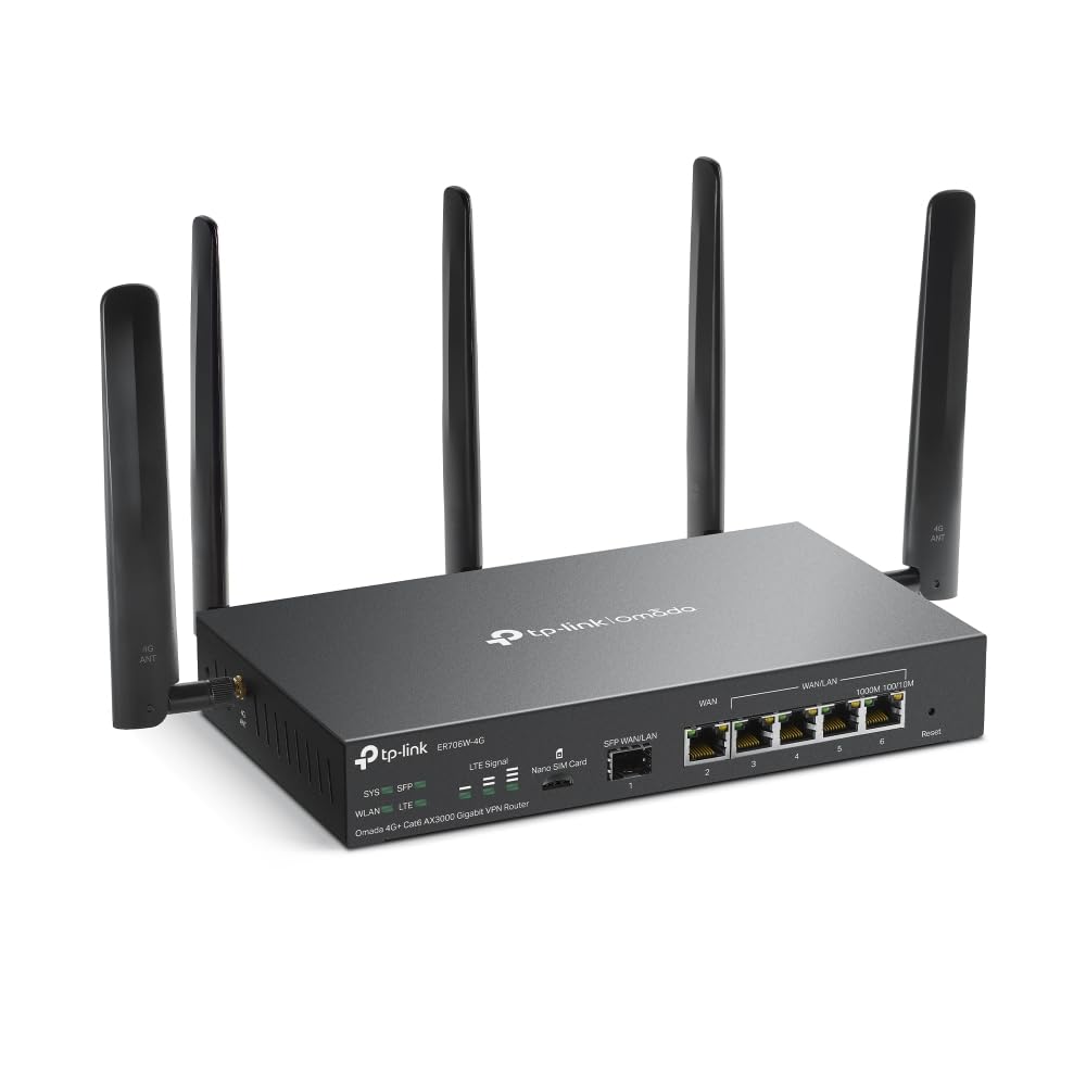 TP-Link ER706W-4G gateway antennas illustrate extended signal reach and coverage.