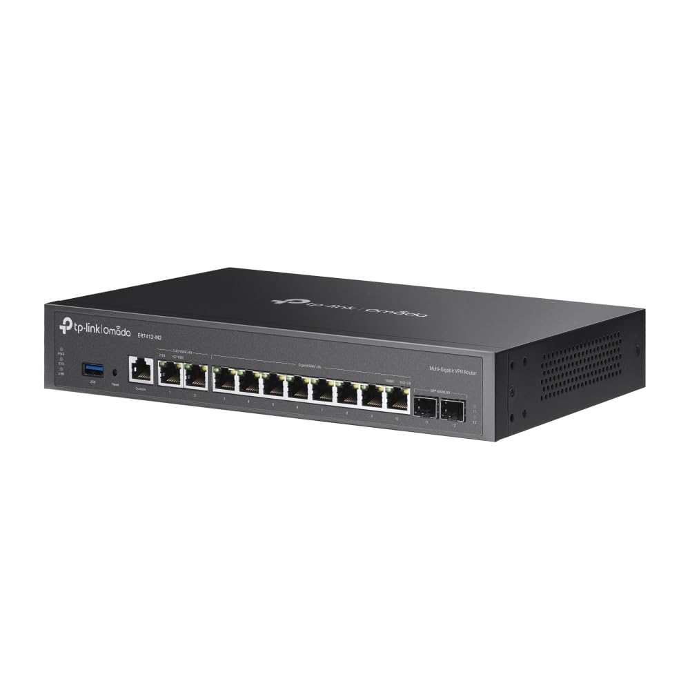 TP-Link Omada ER7412-M2 dual 2.5G WAN/LAN ports enable high-speed multi-device networks.