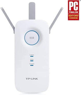 TP‑Link RE450 side view displaying ethernet port and antennas for fast wired backup