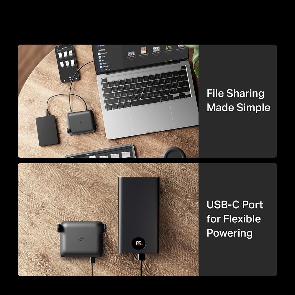 TP‑Link Roam 6 sharing external drive via USB 3.0 showing easy file access and media streaming