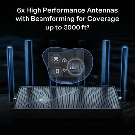 Coverage up to 3,000 sq ft with BE670 six‑antenna array for whole‑home reach.