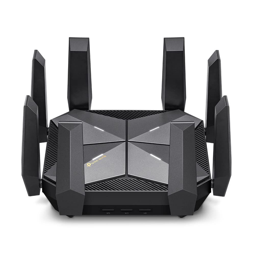 TP-Link AXE16000 Archer AXE300 front view shows sleek design and high speed potential