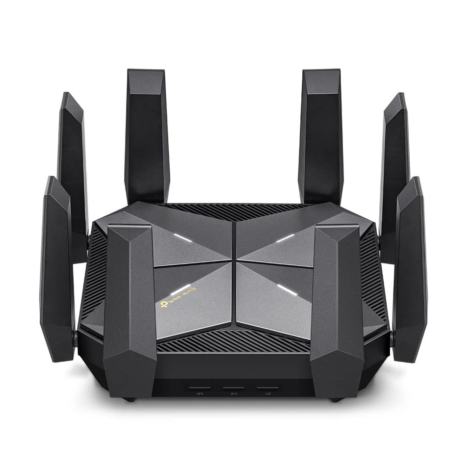TP-Link AXE16000 Archer AXE300 front view shows sleek design and high speed potential