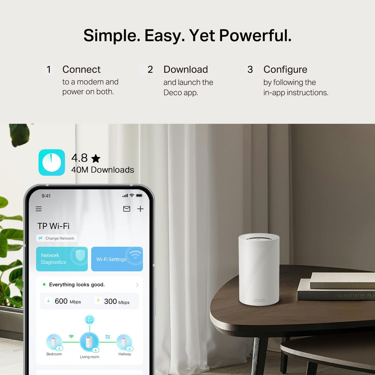 TP-Link Deco 7 Pro BE67 AI Roaming illustration shows seamless handoff between units.
