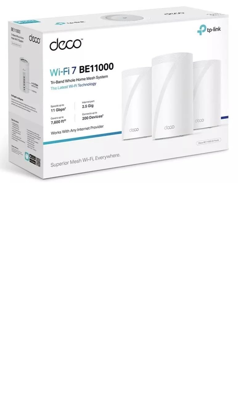 TP-Link Deco BE11000 front view highlights mesh nodes delivering broad home coverage.