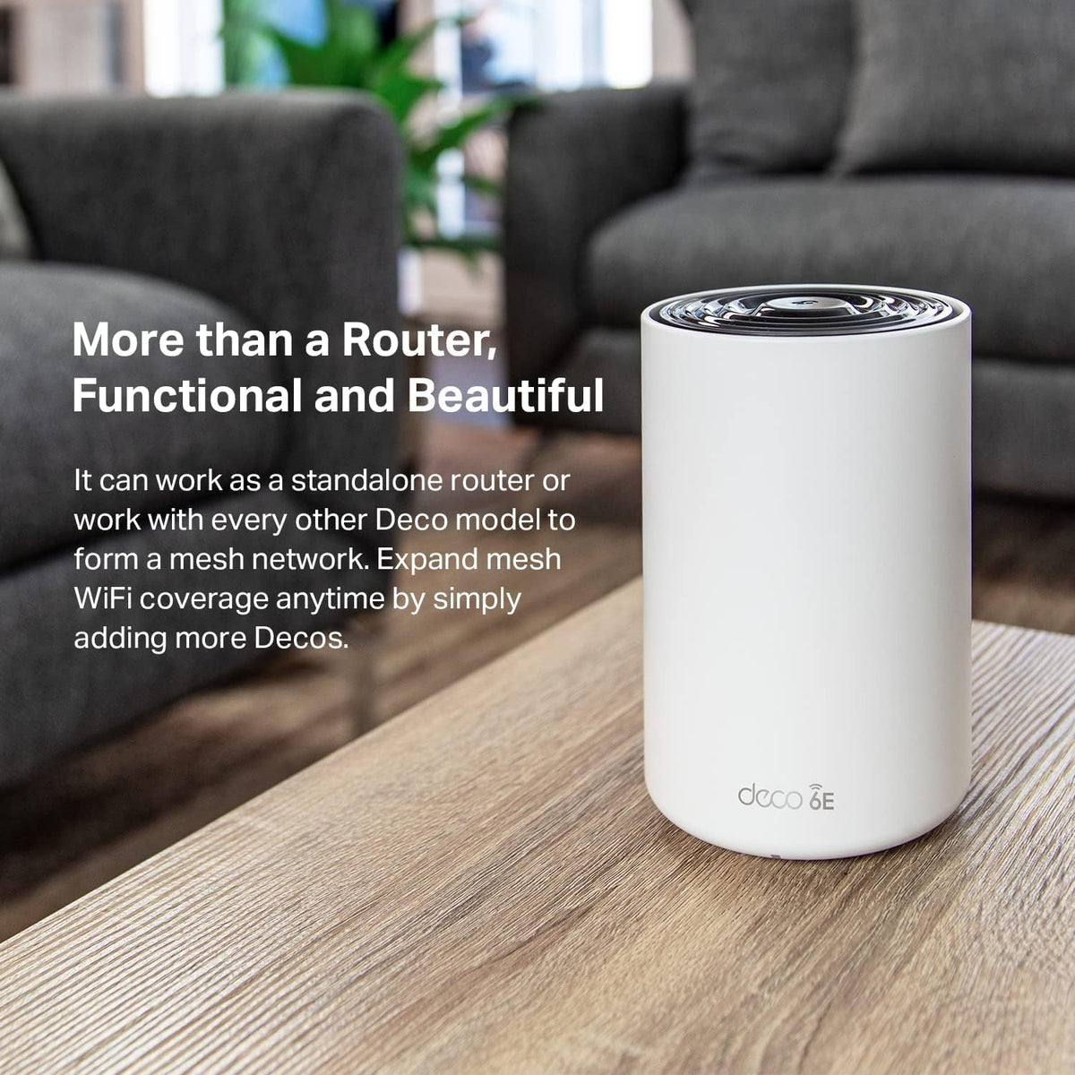TP-Link Deco XE75 AI-driven mesh graphic suggests adaptive coverage improvements.