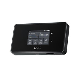 TP-Link M8550 front view showing a compact travel hotspot for on-the-go connectivity.