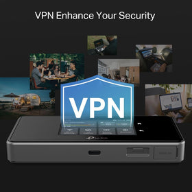 TP-Link M8550 in-use travel scenario with multiple devices connected.