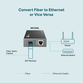 TP-Link SFP slot with mini-GBIC installed showing hot-swappable fiber flexibility benefit