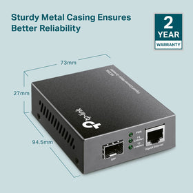 TP-Link side view highlighting chassis-mount tabs for rack installation benefit