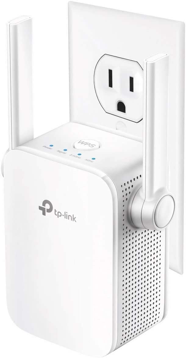 TP-Link RE305 front view, compact extender for stronger home WiFi coverage.
