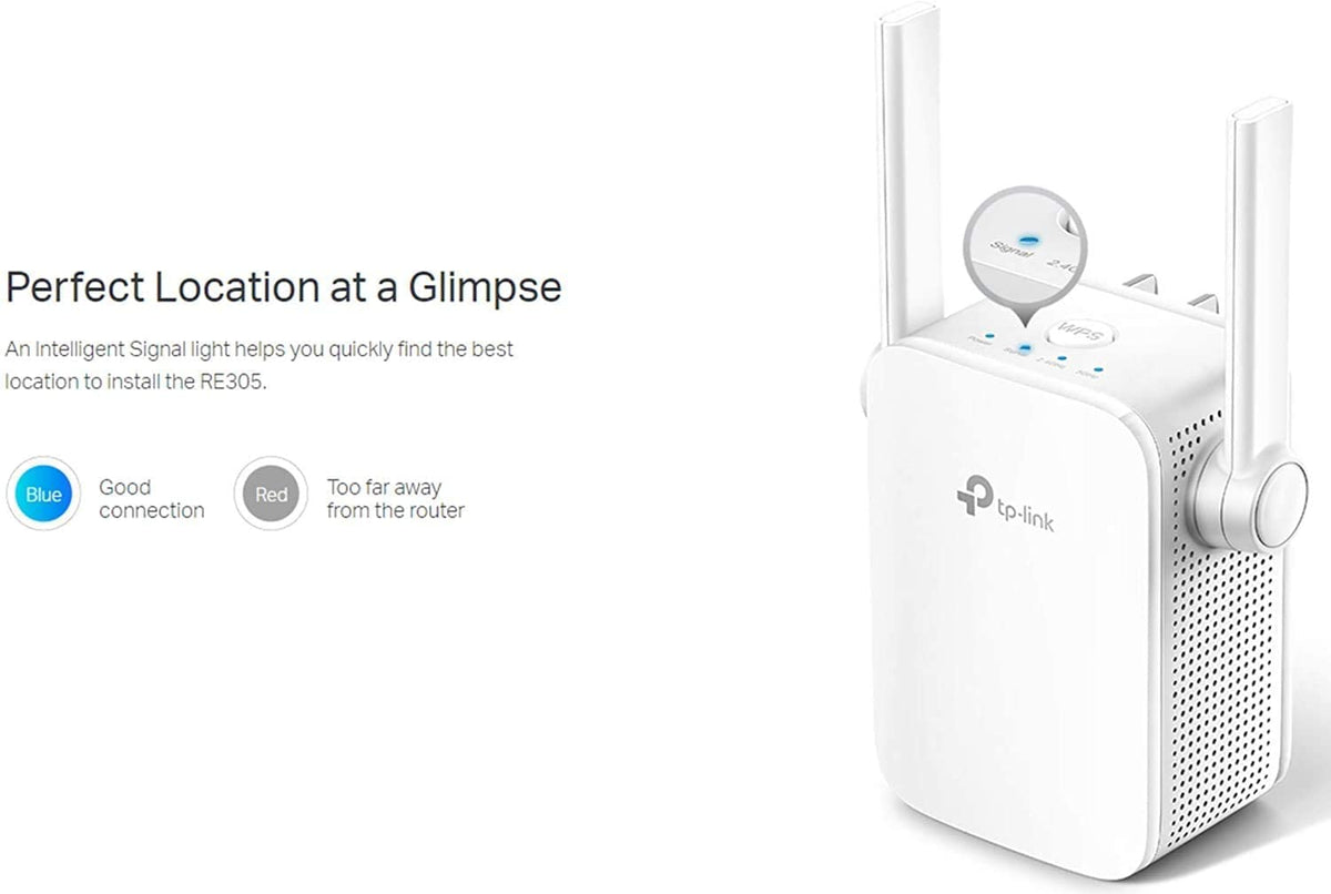 TP-Link RE305 LED indicator, signals connection quality at a glance.