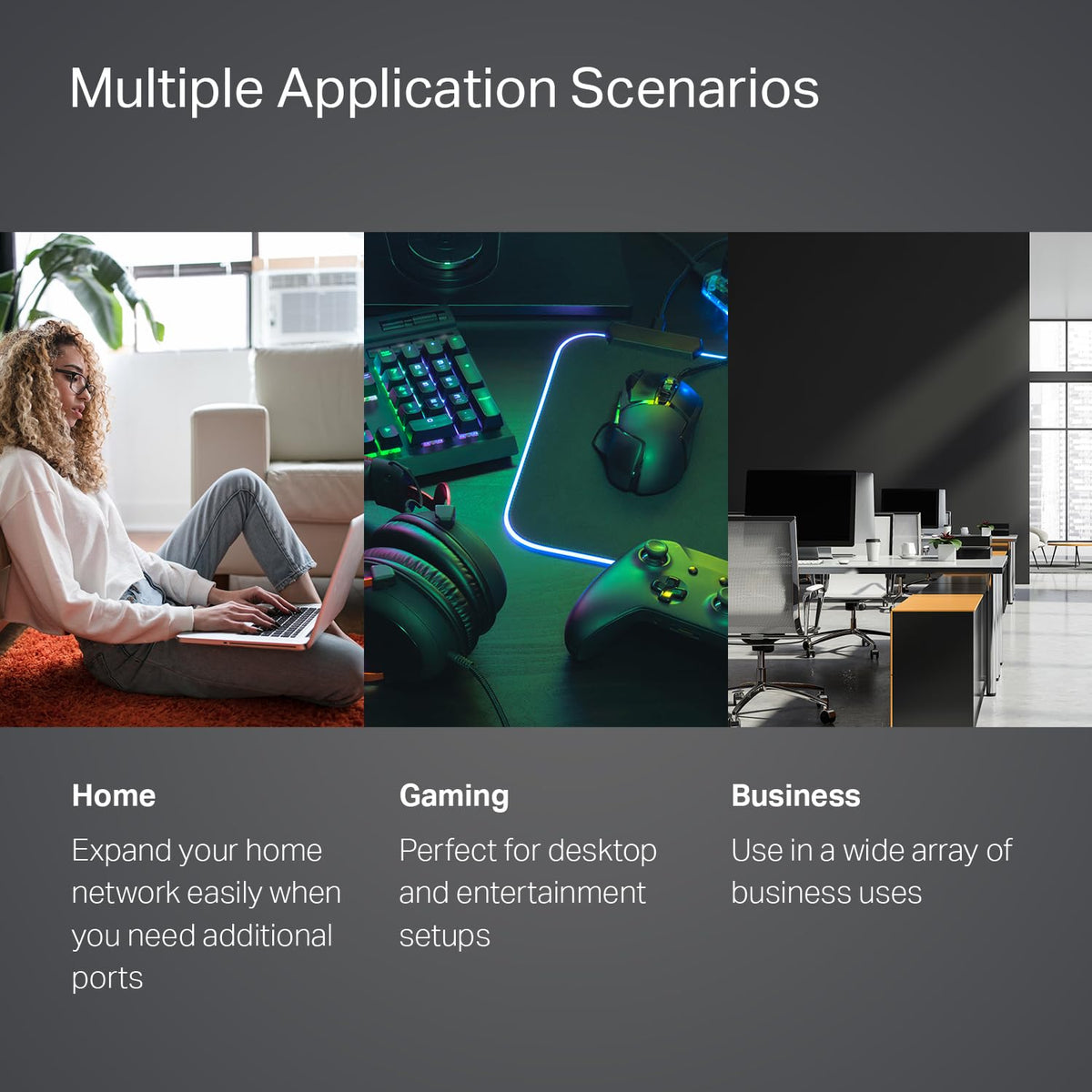 TP-Link TL-SG105-605 Renewed top-down view highlights desktop-friendly design.