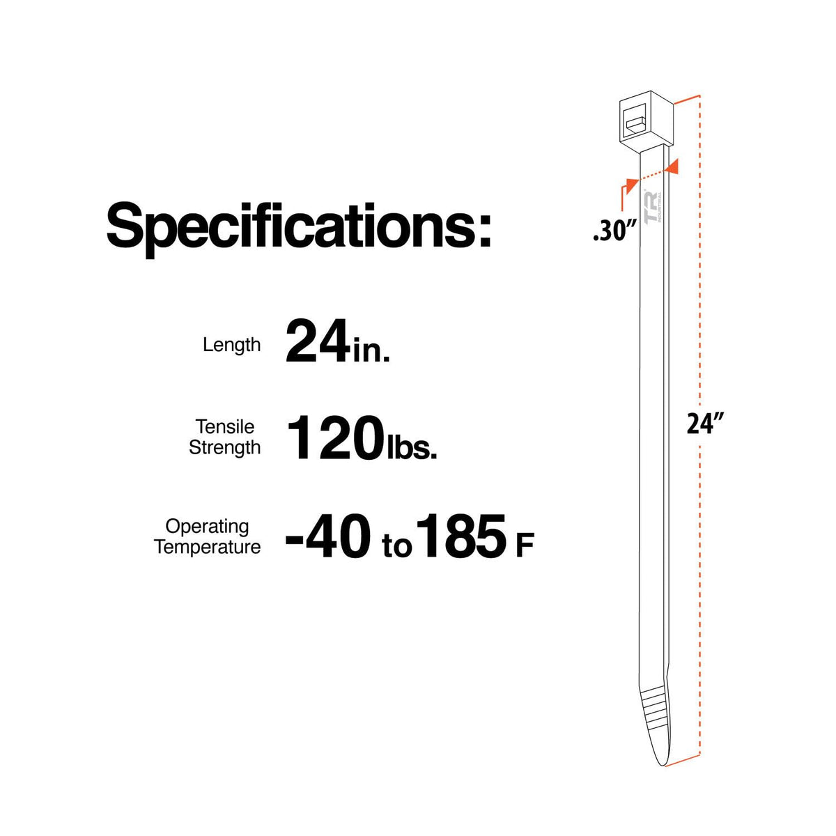 TR Industrial tie beside a ruler showing 24-inch length for scale and selection