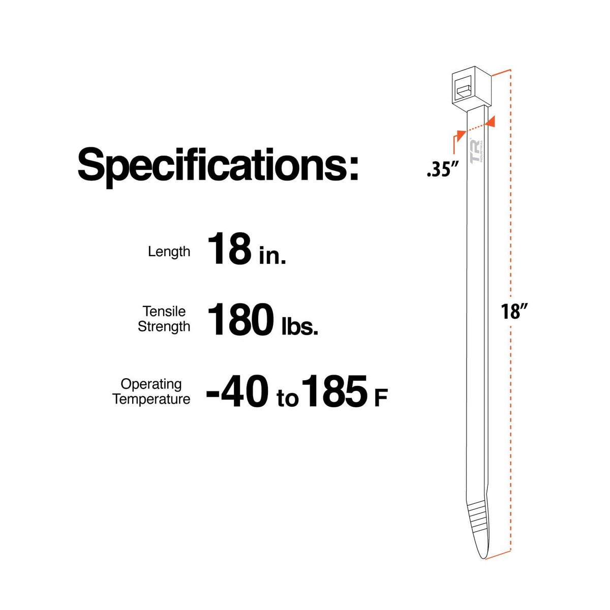 TR Industrial black cable ties 18-inch for discreet, durable fastening.