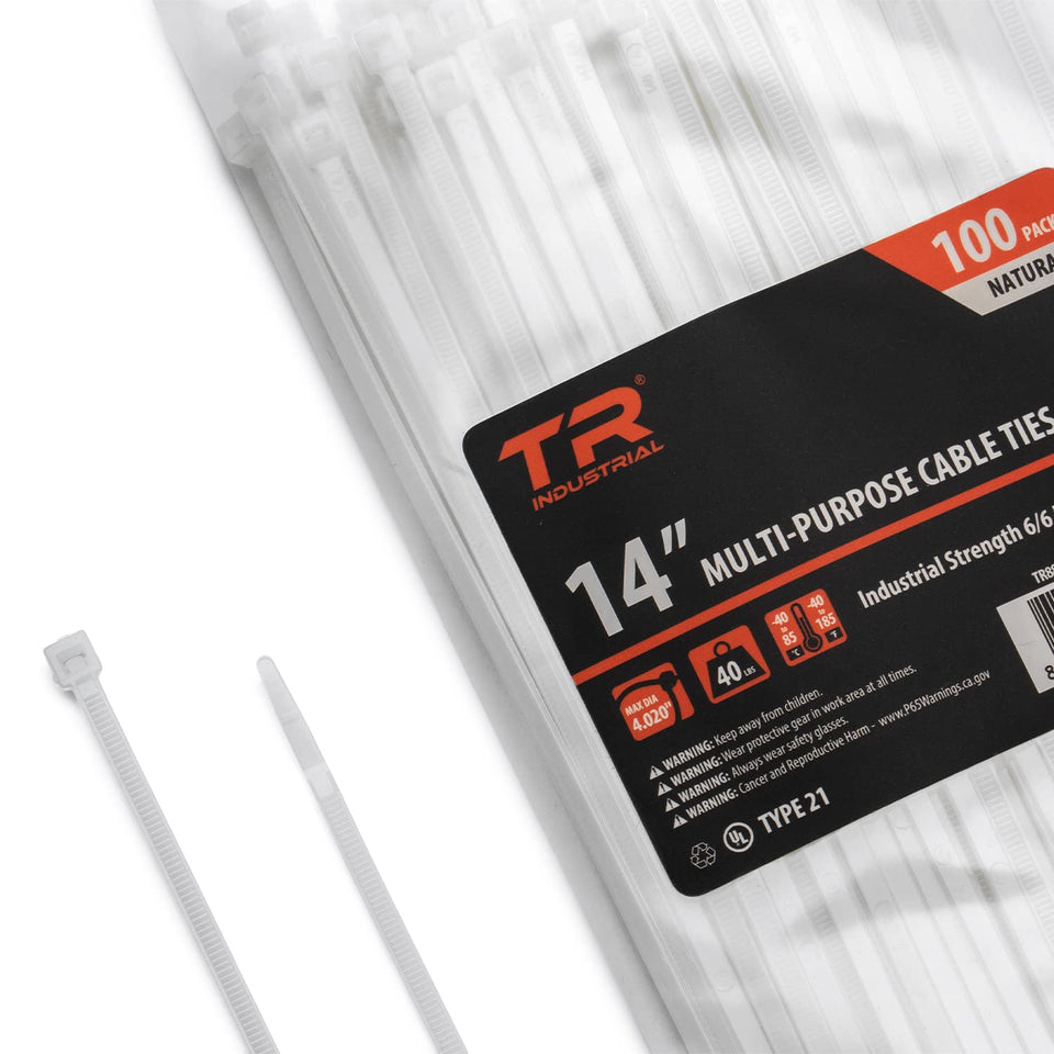 TR Industrial 14-inch cable ties organize cables efficiently