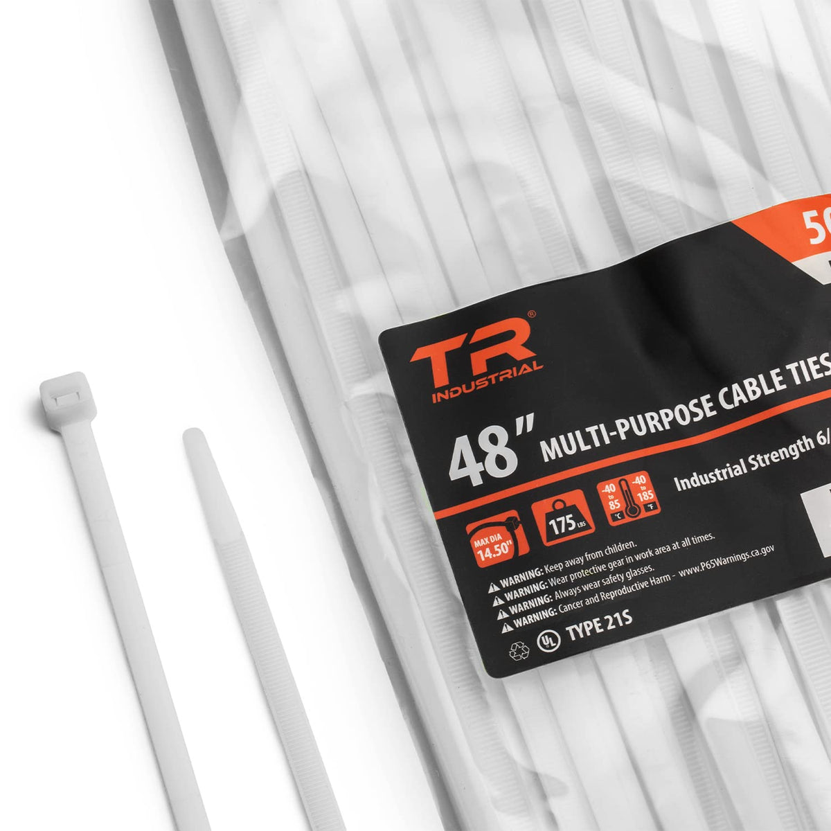 TR Industrial front packaging showing 50-pack and length benefits