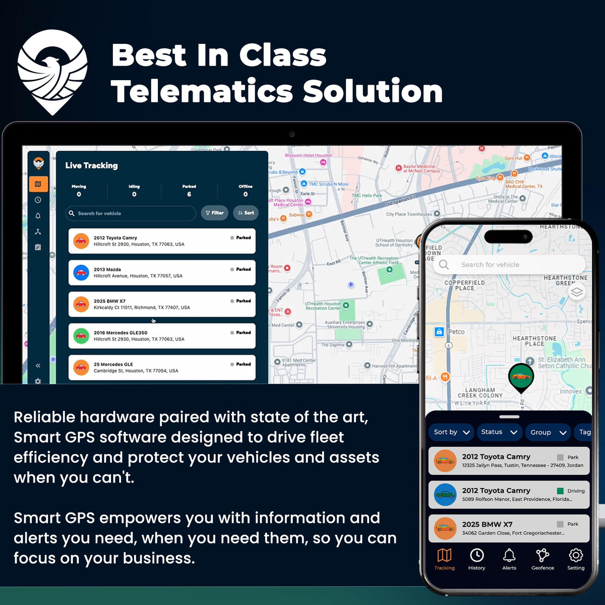 Trackhawk VL03 dashboard view displaying real-time location updates for fleet assets.
