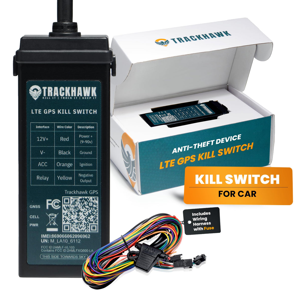 Trackhawk VL03 hero image showing a compact GPS tracker with real-time location visibility.