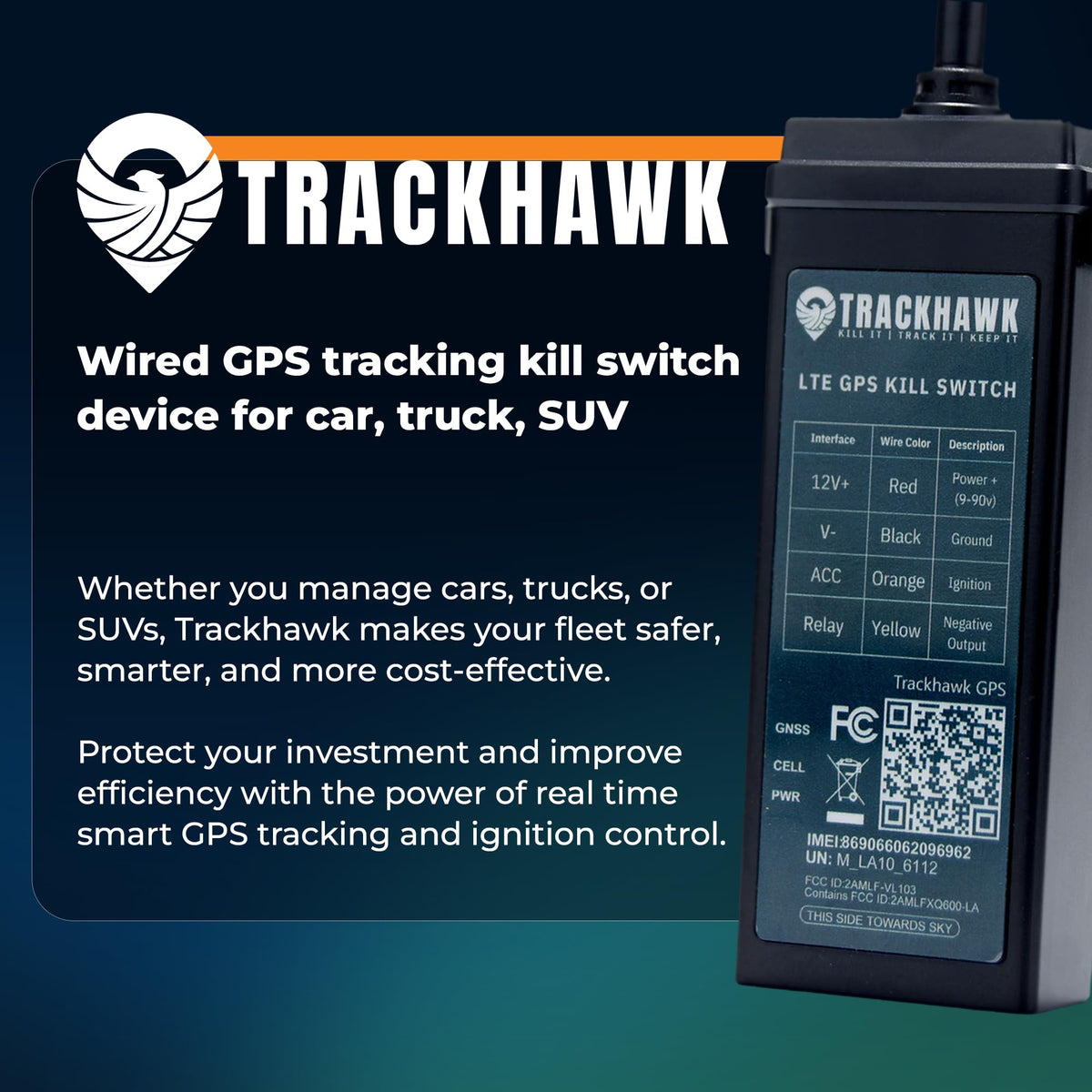 Trackhawk VL03 kill-switch feature enabling remote vehicle disablement for enhanced security.