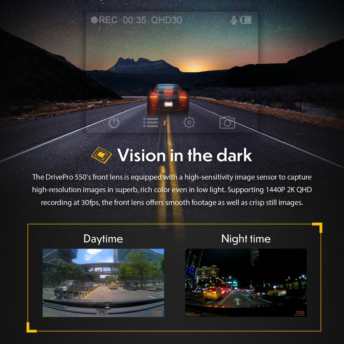 Transcend DP550B-64G 140-degree wide-angle captures more road action