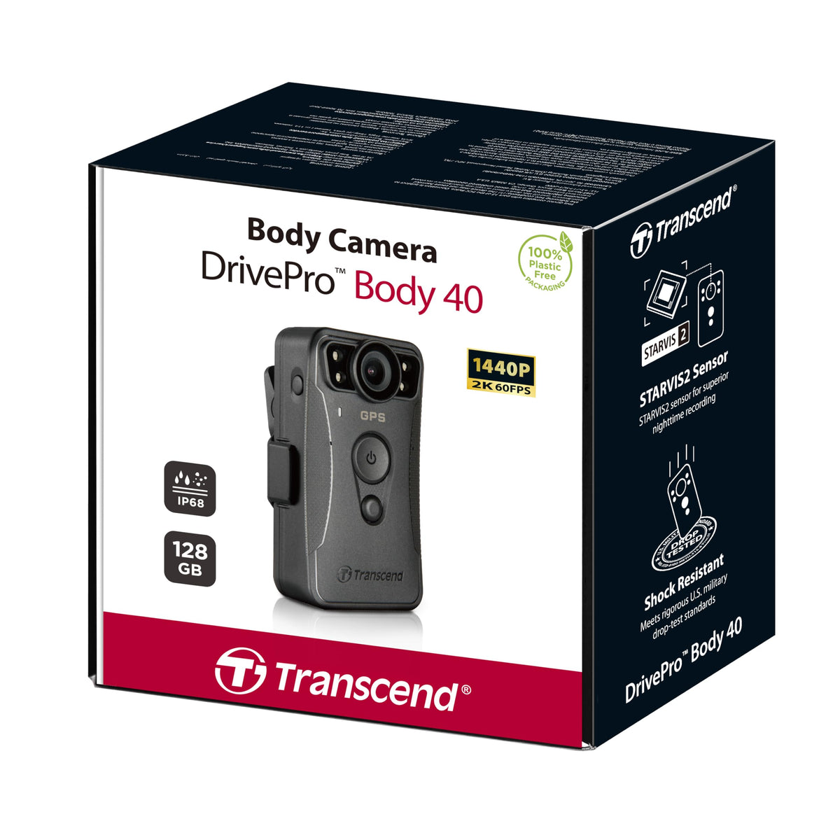 Transcend DPB40 DrivePro Body Camera side view highlighting a compact wearable design