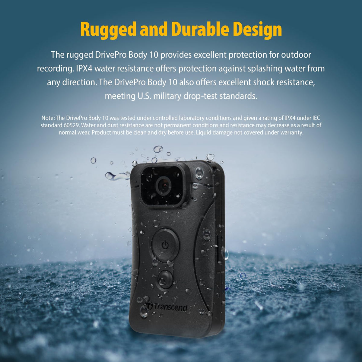 Transcend DrivePro Body 10 built-in battery indicator, uninterrupted on-the-go power.