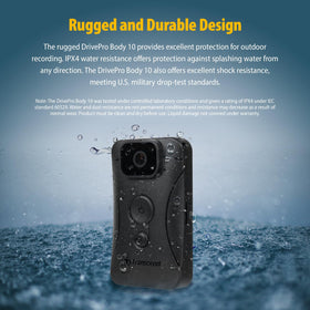 Transcend DrivePro Body 10 built-in battery indicator, uninterrupted on-the-go power.