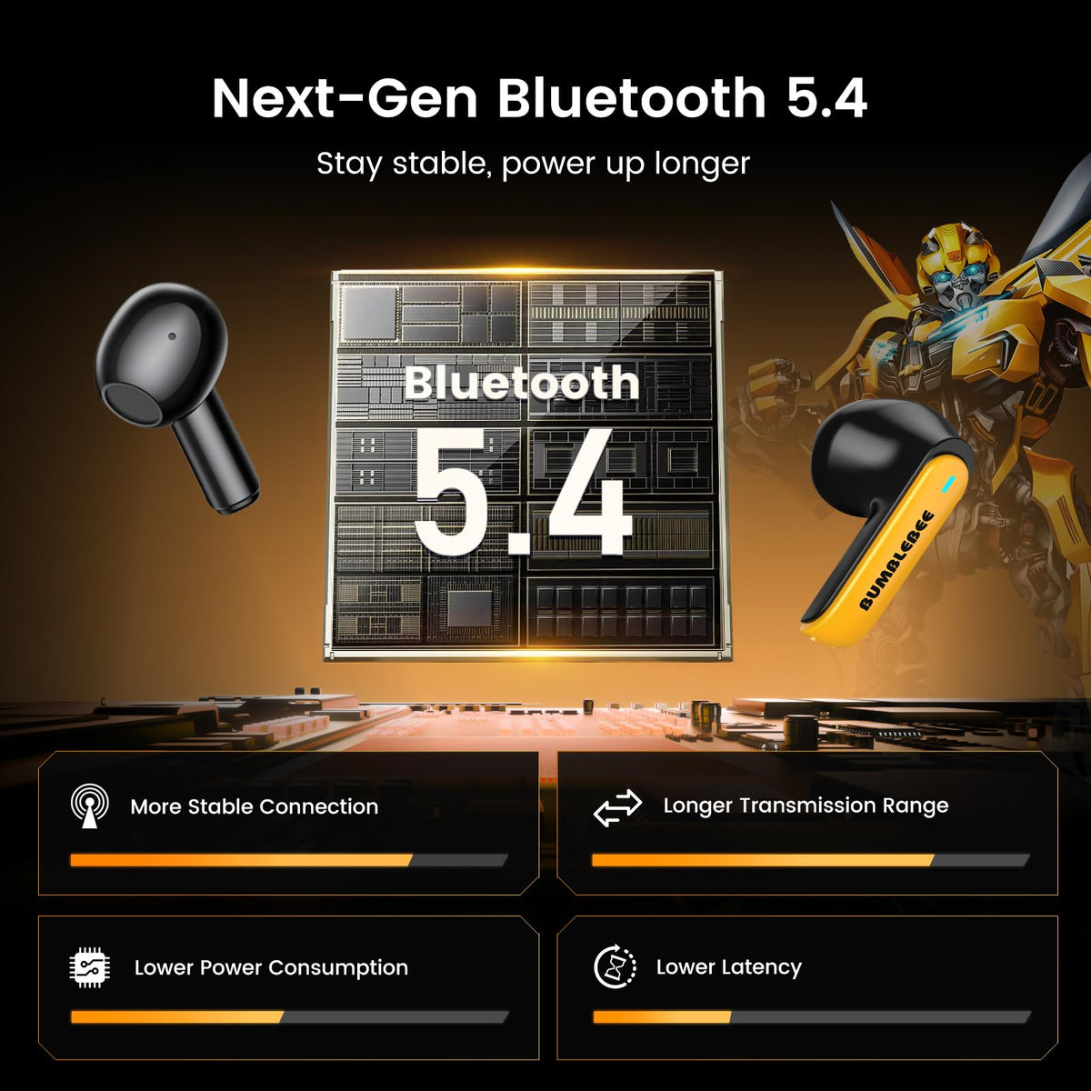 Transformers Bumblebee earbuds in case sleek yellow design for collectors and fans.