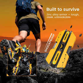 Transformers Bumblebee earbuds on desk ideal companion for gaming and calls.