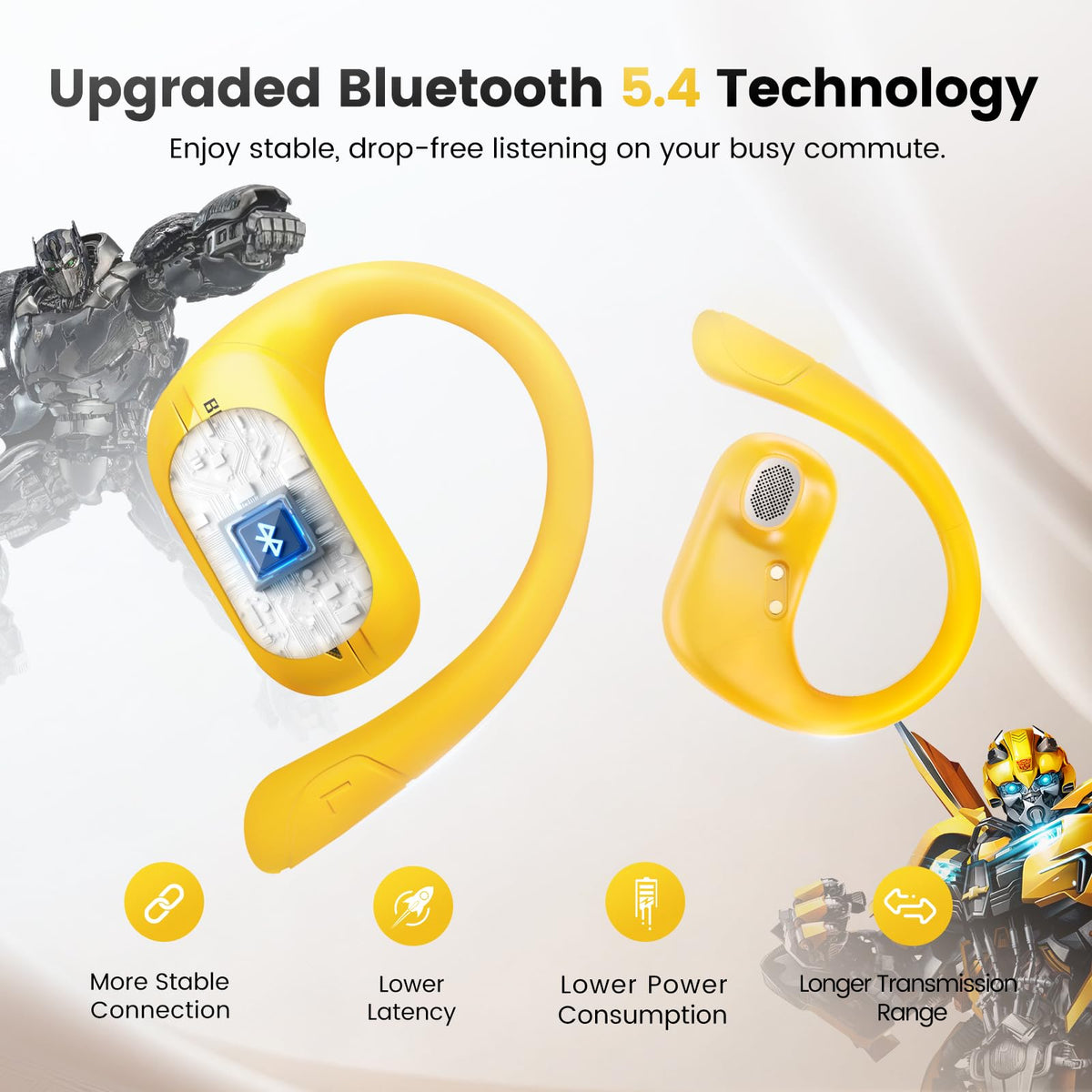 Transformers Bumblebee ear hook close-up highlighting comfortable fit