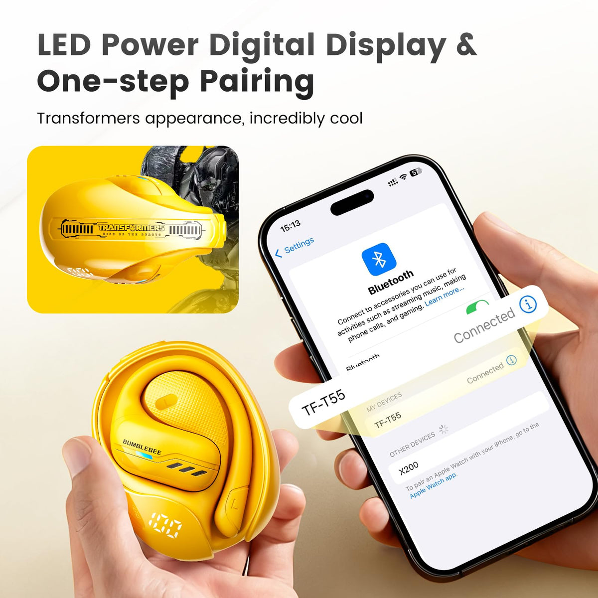 Transformers Bumblebee LED display and charging case indicating battery status