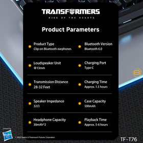 Transformers Earbuds T76 deliver up to 40 hours of total playtime with case