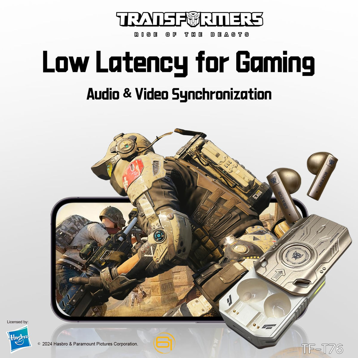 Transformers Earbuds T76 LED indicator shows charging status and battery level