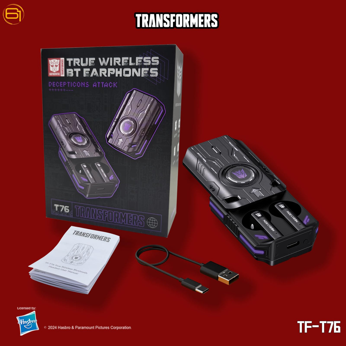Transformers T76 earbuds used on a commuter bench, highlighting all-day battery convenience