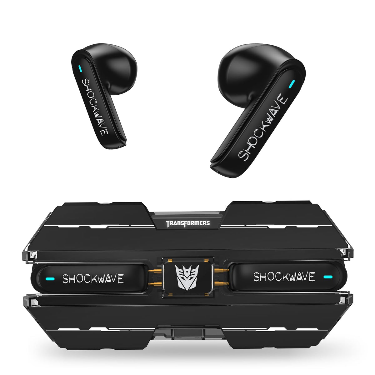 Transformers Megatron earbuds in alloy case deliver durable everyday listening.