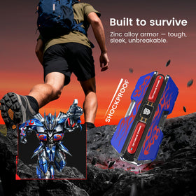 Optimus Prime headphones on desk in gaming setup for versatile wireless use