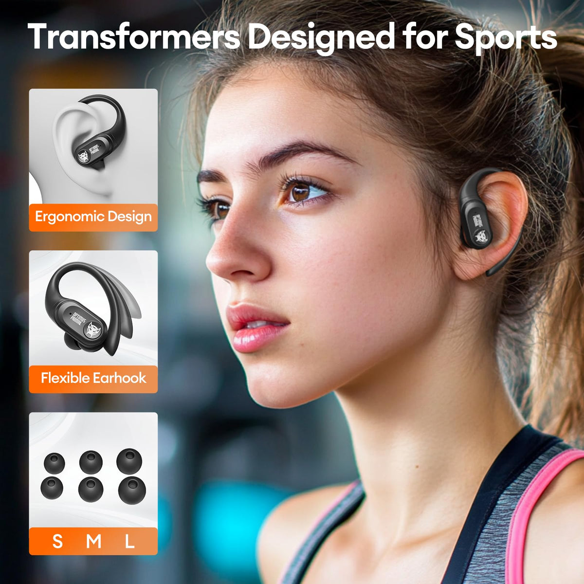 Transformers T26 Pro earbuds secure earhooks for active workouts and commuting.
